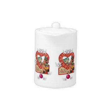 Teapot Vintage Kitten Valentine's Day