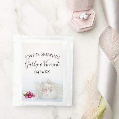 Teapot with Pink Roses Love is Brewing Wedding Tea Bag Drink Mix