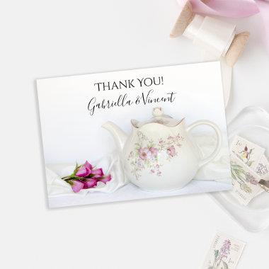 Teapot with Pink Roses Wedding Thank You Note