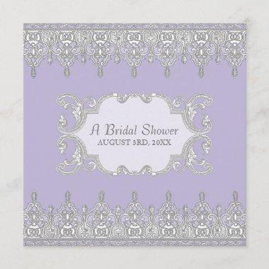 Tear Drop Lace, Lavender & Grey - Bridal Shower Invitations