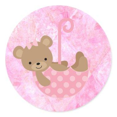 Teddy Bear Pink Baby Shower Stickers