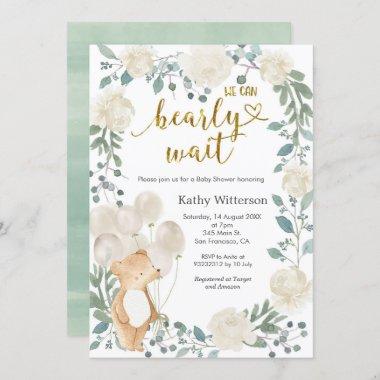 Teddy Bear We Can Bearly Wait Baby Shower Invitations