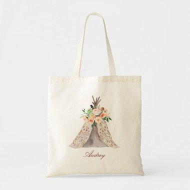 Teepee wtercolor floral Bridesmaid Tote Bag