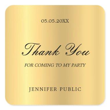 Template Thank You Gold Hand Script Text Glamour Square Sticker