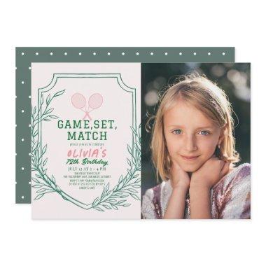 Tennis Racquet Retro Pink & Green Girl Birthday