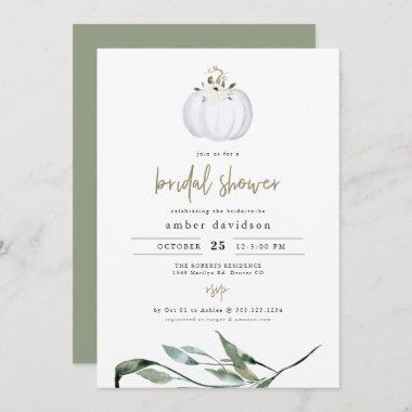 TERA Fall White Pumpkin Greenery Bridal Shower Invitations
