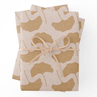 Terra Cotta & Cream Textured Gingko Leaves Wrapping Paper Sheets