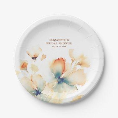 Terracotta and Teal Flowers Elegant Paper Plates