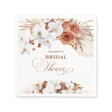 Terracotta and White Flowers Boho Botanical Shower Napkins