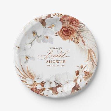 Terracotta and White Flowers Boho Bridal Shower Paper Plates