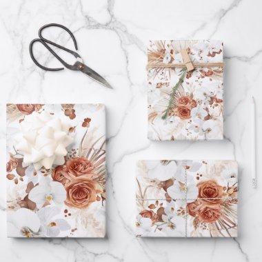 Terracotta and White Flowers Botanical Boho Exotic Wrapping Paper Sheets