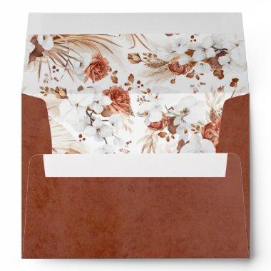 Terracotta and White Flowers Pampas Grass Boho Envelope