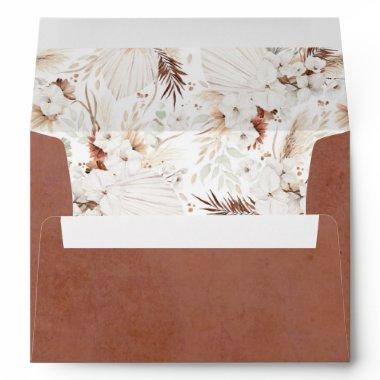 Terracotta and White Flowers Pampas Grass Boho Envelope
