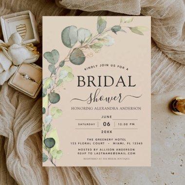 Terracotta Beige Bridal Shower Eucalyptus Invitations