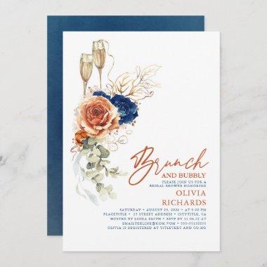 Terracotta & Blue Brunch and Bubbly Bridal Shower Invitations