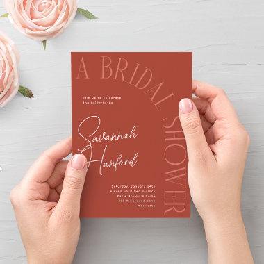 TerraCotta Boho Arched Text Modern Bridal Shower Invitations