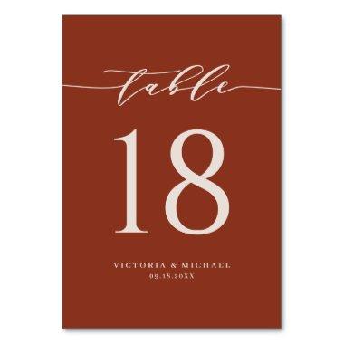 Terracotta Bold Minimalist Script Wedding Table Number