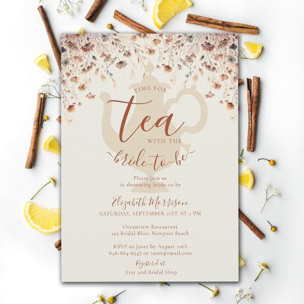 Terracotta Bridal Shower Tea Bride Wild Flowers Invitations