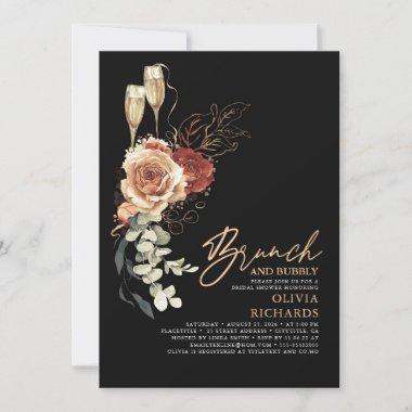 Terracotta Brunch and Bubbly Black Bridal Shower Invitations