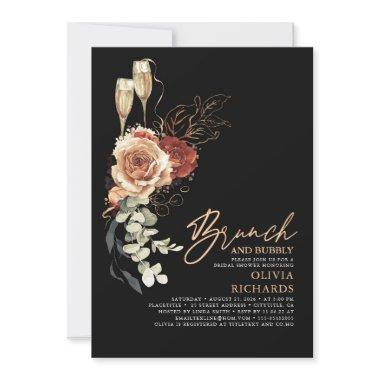 Terracotta Brunch and Bubbly Black Bridal Shower Invitations