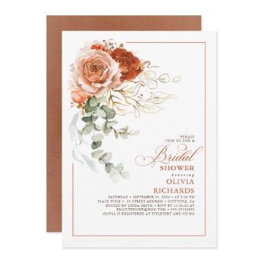 Terracotta Burnt Orange Eucalyptus Bridal Shower Invitations