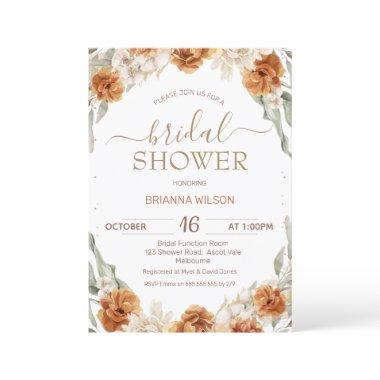 Terracotta Burnt Orange Floral Bridal Shower Invitations