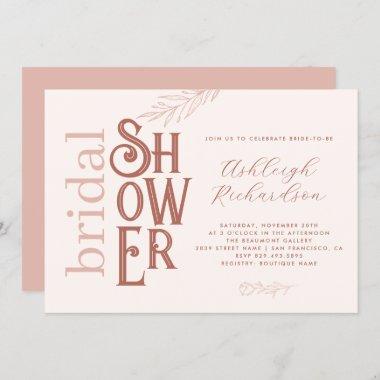 Terracotta & Dusty Rose Typography Bridal Shower Invitations