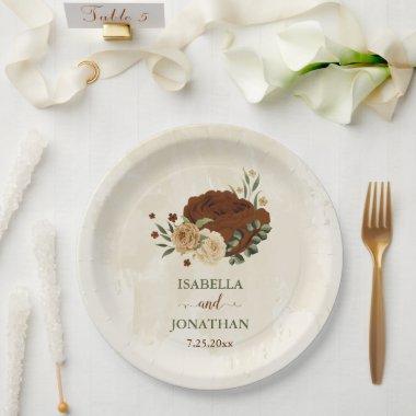 terracotta earth tone floral wedding paper plates