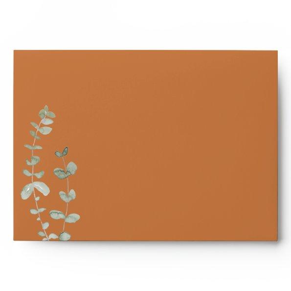 Terracotta Eucalyptus Deco Wedding  Envelope