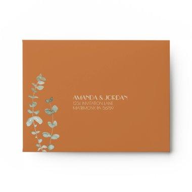 Terracotta Eucalyptus Deco Wedding RSVP Envelope