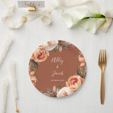 Terracotta Fall Boho Floral Wedding Paper Plates