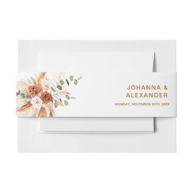 Terracotta Fall Pampas Grass Boho Wedding Invitations Belly Band