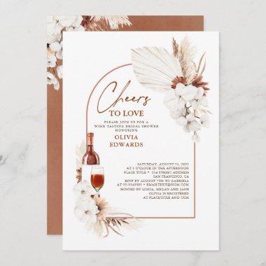 Terracotta Floral Boho Wine Tasting Bridal Shower Invitations