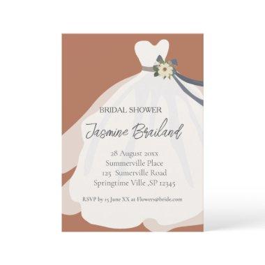 Terracotta Floral Bride Gown Bridal Shower  Invitations