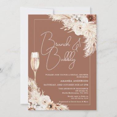 Terracotta Floral Brunch and Bubbly Bridal Shower Invitations