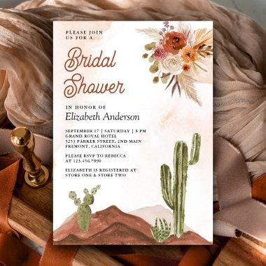 Terracotta Floral Desert Cactus Bridal Shower Invitations