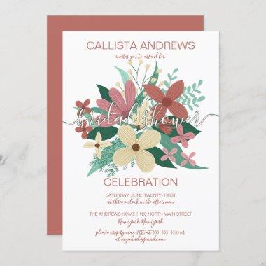 Terracotta Floral Greenery Bouquet Bridal Shower Invitations