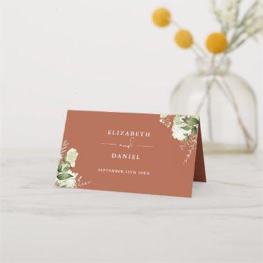 Terracotta Floral Greenery Wedding Folded Place Invitations