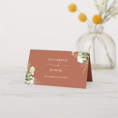 Terracotta Floral Greenery Wedding Folded Place