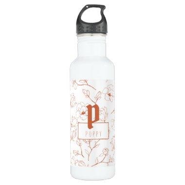 Terracotta Floral Monogram Name Stainless Steel Water Bottle