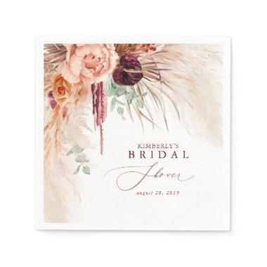 Terracotta Floral Pampas Grass Bridal Shower Napkins