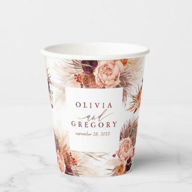 Terracotta Floral Pampas Grass Elegant Exotic Paper Cups