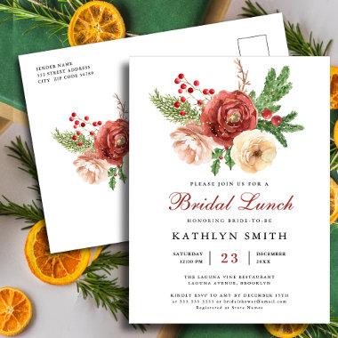 Terracotta Floral Pine Bough Greenery Bridal Lunch Invitation PostInvitations