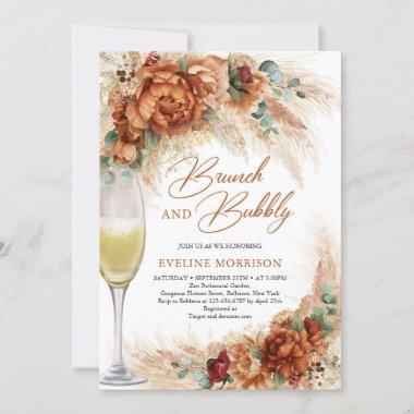 Terracotta flowers pampas grass brunch and bubbly Invitations