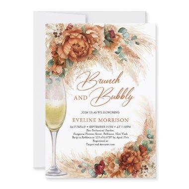 Terracotta flowers pampas grass brunch and bubbly Invitations