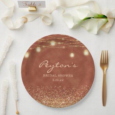 Terracotta Gold Glitter String Light Bridal Shower Paper Plates
