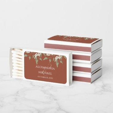 Terracotta Greenery Floral Calligraphy Ampersand Matchboxes