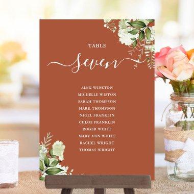 Terracotta Greenery Seating Plan Table Number