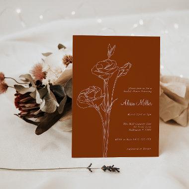 Terracotta Minimalist Line Floral Bridal Shower Invitations