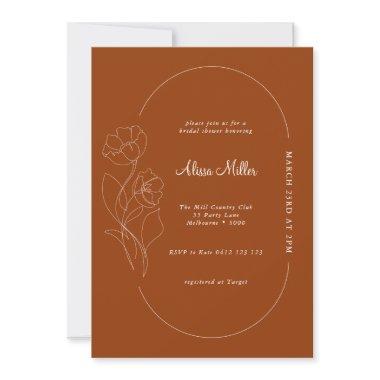 Terracotta Minimalist Line Flower Bridal Shower Invitations